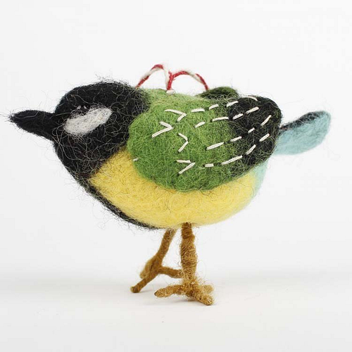 Vilten vogeltje koolmeesje 10cm