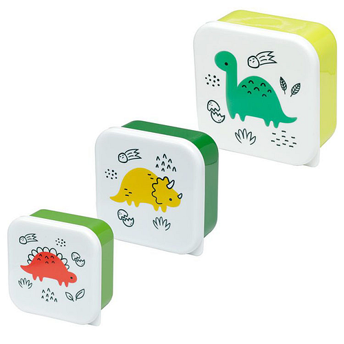 Lunchbox Gekleurde Dino's set 3st S/M/L Rood/Geel/Groen