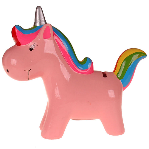 Spaarpot - Eenhoorn Unicorn Roze - Regenboogkleuren & Zilverkleurig - 22x20x7cm