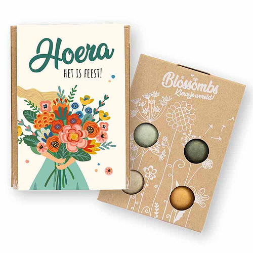 Blossombs Giftbox Mini - Hoera het is feest - 4x Bloemzaadbommetjes - 100% Biologisch