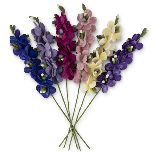 Bloemen Ridderspoor 60cm - Vilt Fairtrade - Assortiment 6 Kleuren - Wit/Roze/Paars/Fuchsia/Lila/Blauw - Homedeco