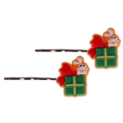 Schuifspeldjes Zilverkleurig Kerstthema - Pakje/Cadeautje & Konijntje - Set 2 Stuks - 2,5cm