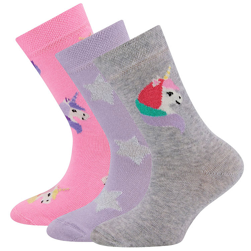 Sokken Ewers Kindermaat - 3-PACK - Roze & Grijs & Lila Eenhoorns & Sterren