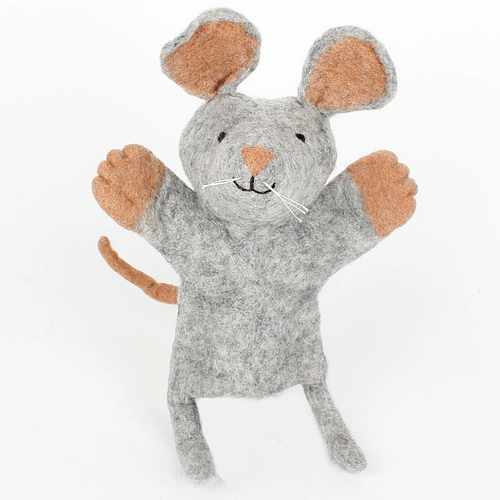Vilten handpop muis grijs 3D - 37cm 