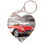 Sleutelhanger hartje 5x5cm - Corvette Rood/Wit - Route 66