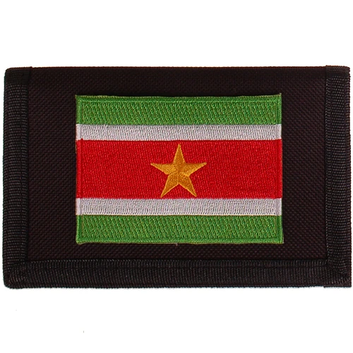 Zwarte klittenbandportemonnee 12x9cm - Applicatie 8x6cm vlag Suriname
