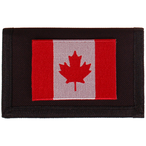 Zwarte klittenbandportemonnee 12x9cm - Applicatie 8x6cm vlag Canada