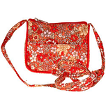 Mini schoudertasje rood met gekleurde bloemetjes - 11x10 cm