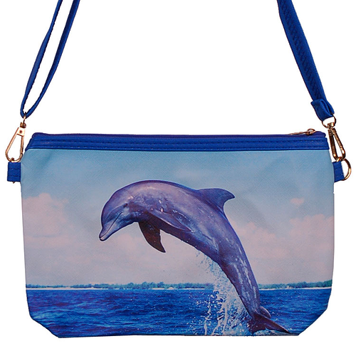 Schoudertasje Dolfijn Blauw - Opspringende Dolfijn- 25x17cm