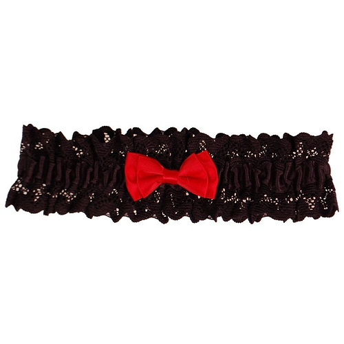Kousenband grote maat - zwart met kant en rood strikje