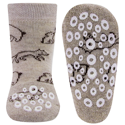 Antislipsokken Ewers Babymaat - Beige met Vosjes en Beren Grijs - Nopjes Siliconen 