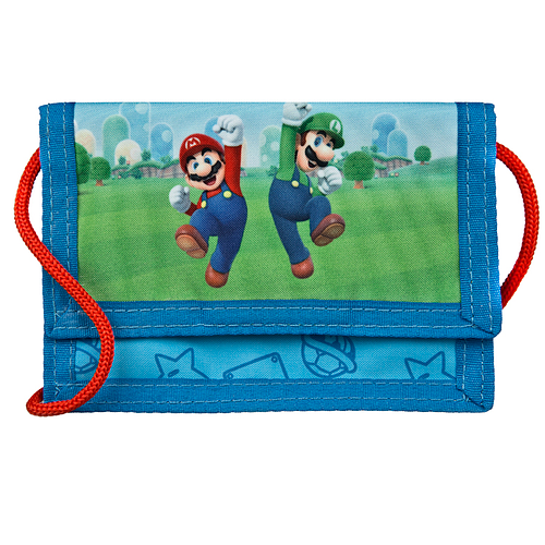Super Mario Portemonnee met nekkoord - Mario en Luigi - Blauw met Rood - 13,5x10cm