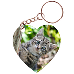Sleutelhanger hartje 5x5cm - Kitten in Tuin achter Boom