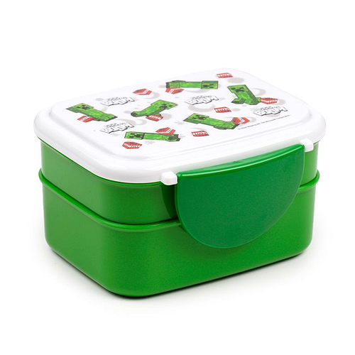 Bentobox/Lunchbox - Minecraft Creeper TNT - SSS. . . BOOM - Wit&Groen - Bestek - 9x15,5x14cm