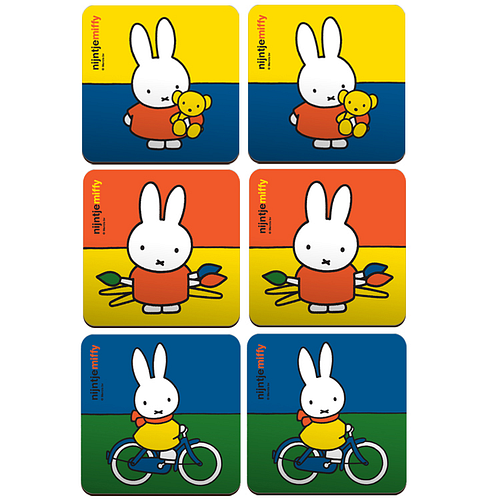 Onderzetters Set 6-Delig - 2x Nijntje met Beer & 2x Nijntje Fietst & 2x Nijntje Artiest - Miffy - Kurk - 19,5x19,5cm