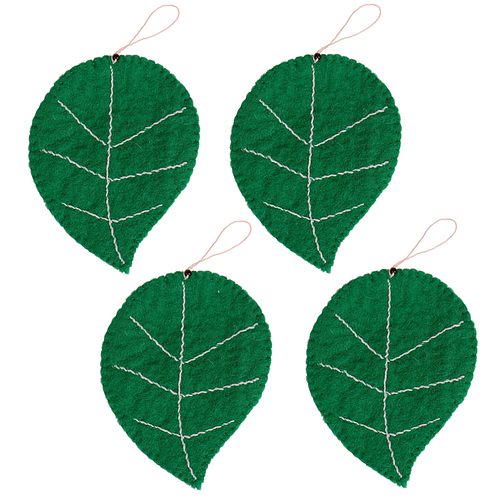 Hangers Vilt Bladvorm Groen - Set van 4 - 11x9cm - Fairmade