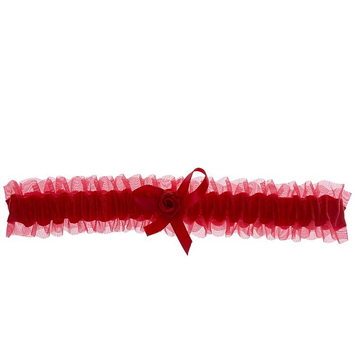 Kousenband grote maat - rood met strikje en roosje