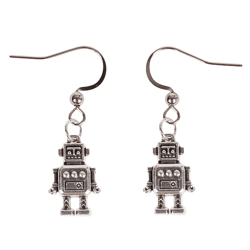 Oorbellen Zilverkleurig - Hangertje Robot zilverkleurig 2cm
