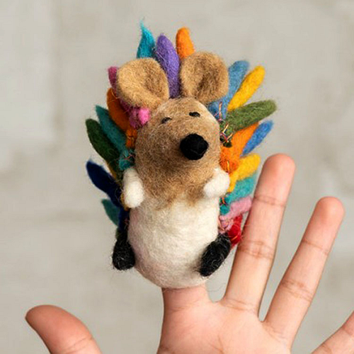 Vingerpoppetje Wolvilt - Egel 3D Multicolor - Handmade&Fairmade - 10cm