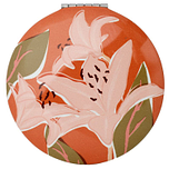 Compact Make Up Spiegeltje Florens met Roze bloemen - Rood - 6,5cm