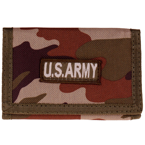 Klittenband Portemonnee Groen/Bruin Camouflage Embleem US Army - 13x8,5cm
