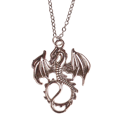Kinderketting Zilverkleurig 45cm - Hangertje Draak groot zilverkleurig