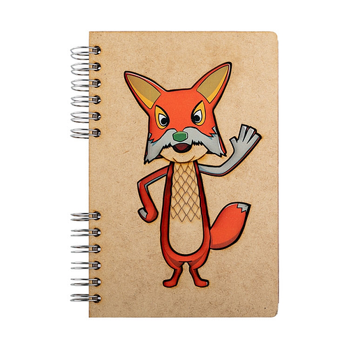 Notebook MDF 3d kaft A6 gelinieerd - Lowieke vos