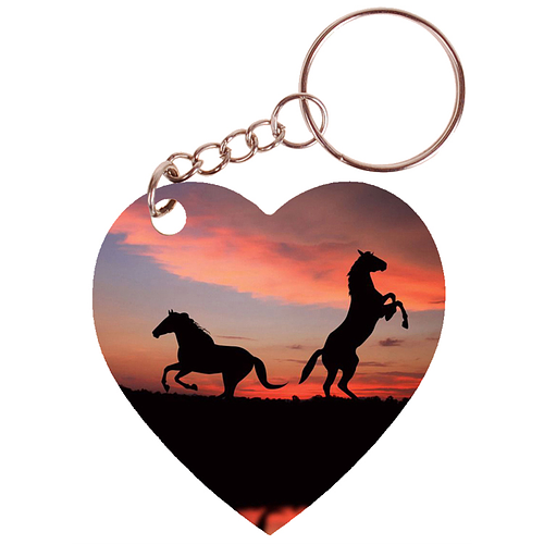 Sleutelhanger hartje 5x5cm - Horses Sunset - Steigerend Paard
