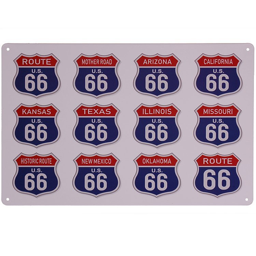 Metalen plaatje Schildjes verschillende staten Route 66 - 33x21 cm 