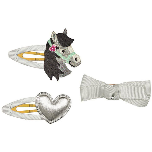 Haarclips set van 3 Paard/Hartje/Strikje - zilver - 5x4cm