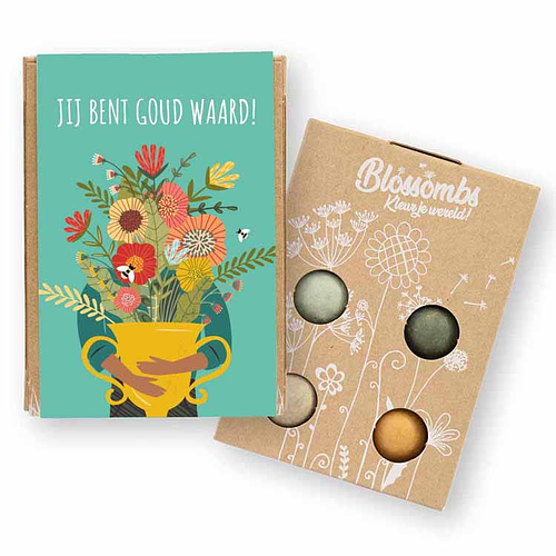 Blossombs Giftbox Mini - Jij bent goud waard - 4x Bloemzaadbommetjes - 100% Biologisch
