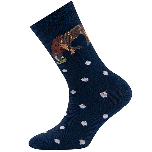 Sokken Ewers Kindermaat - Donkerblauw met Bruin Paard Grazend & Witte Dots
