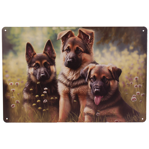 Metalen Plaatje - Herder Pups tussen Gras - 20x30cm