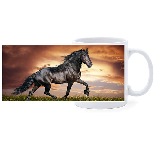 Beker - Zwart paard - Fries Paard op bruine achtergrond