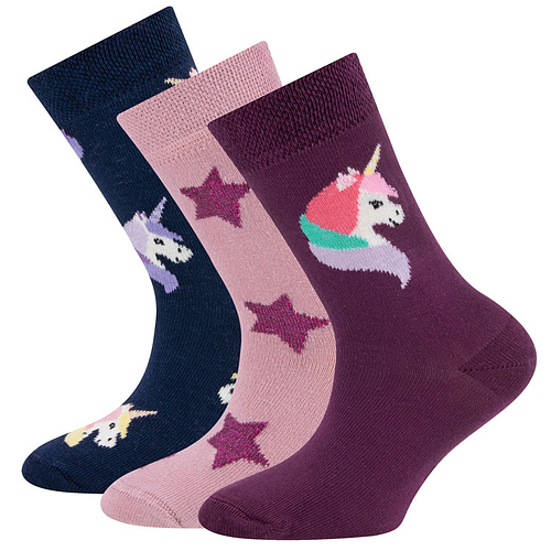 Sokken Ewers Kindermaat - 3-PACK - Donkerblauw & Roze & Paars Eenhoorns & Sterren