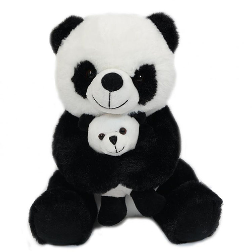 Knuffel Panda Zwart-Wit met baby - 22 cm