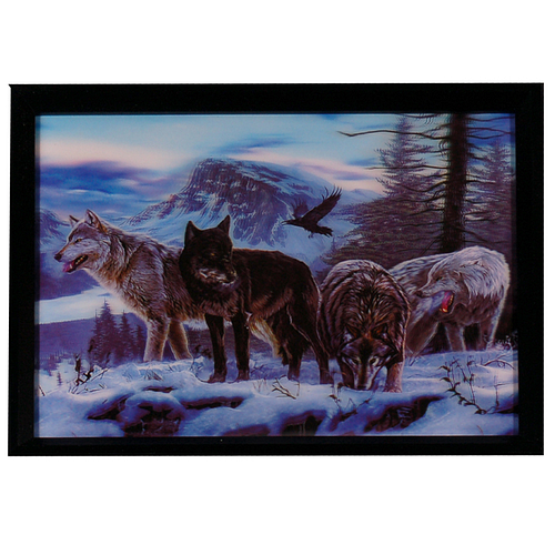 Poster 3D met Lijst - Wolven in Sneeuw & Mountains - 43x33cm