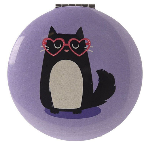 Make-up spiegeltje Feline Fine Kat - lila - 7cm
