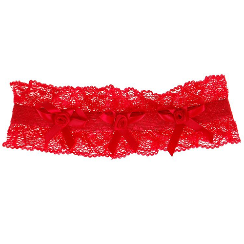 Kousenband XXL - rood met strikjes en roosjes