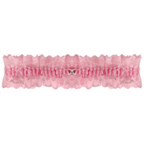 Roze kousenband met kant en strass steentje