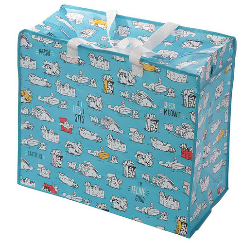 Grote Boodschappentas met rits Simon's Cat Katten Wit - Blauw - 48x55x28cm