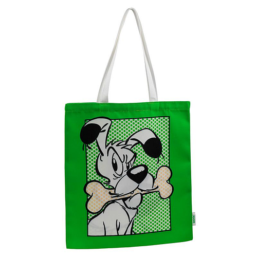 Boodschappentas Idefix - Groen - Asterix&Obelix - Zwart&Wit Afbeelding - 40x39cm