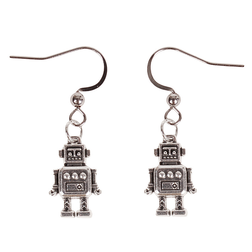 Oorbellen Zilverkleurig - Hangertje Robot zilverkleurig 2cm