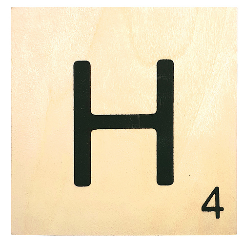 Houten Bordje 10x10x0.5cm - H - Zwarte Letter/Woordwaarde - Onbehandeld - Onderzetter/Homedeco