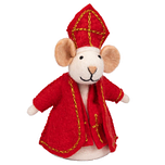 Sintermuis Vilt Fairtrade - Sinterklaas Vilt Figuur - Rood & Creme & Goudkleurig Draad - 18cm