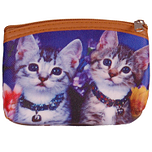 Kleine portemonnee met 2 kittens met bandje met belletje - 11x9cm