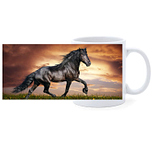 Beker - Zwart paard - Fries Paard op bruine achtergrond