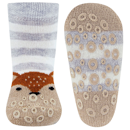 Antislipsokken Ewers Babymaat - Lila & Creme & Beige met Vosje - Nopjes Siliconen 