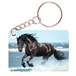 Sleutelhanger 6x4cm - Fries Paard Zwart Galop op Strand