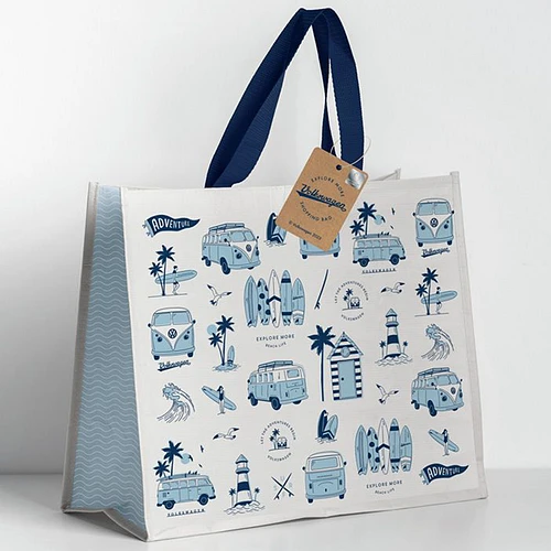 Boodschappentas - Volkswagen VW Busje T1 - Explore Beach - Wit/Blauw - Duurzaam RPET - 33x39,5x18,5cm